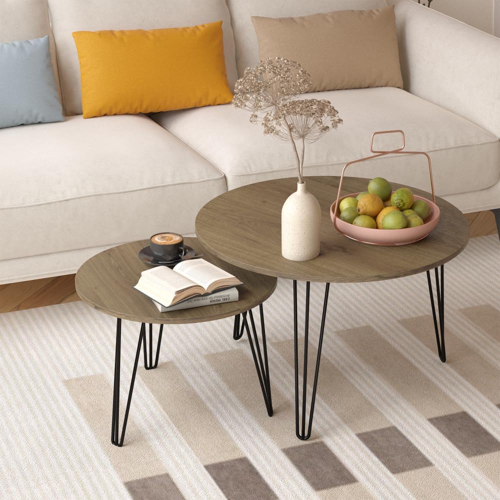 Nesting Coffee Table Set of 2, 27.56'' Round Nesting End Table Set with Marble Tabletop and Sturdy Metal Base for Living Room, Bedroom (White)