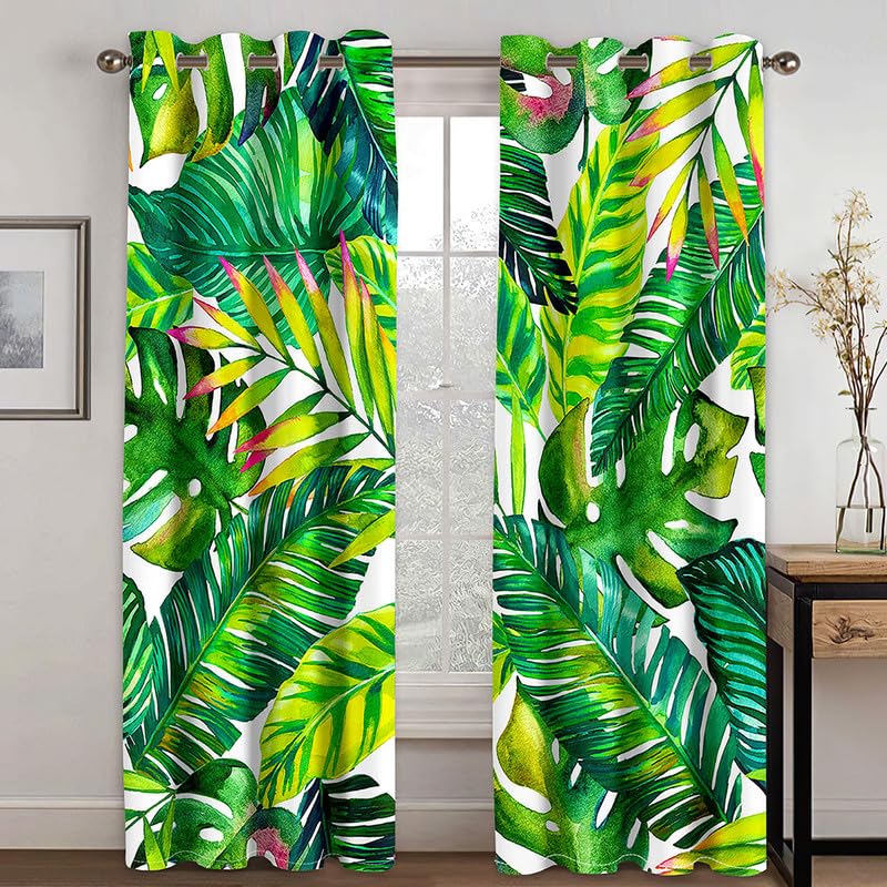 Rptidmv Cortina Opaca 2 Piezas Hojas de Monstera Cortinas Salon Modernas 2 Piezas 140x210 cm（An x Al）, Cortinas Opacas Termicas Aislantes Frio y Calor para Habitacion Dormitorio