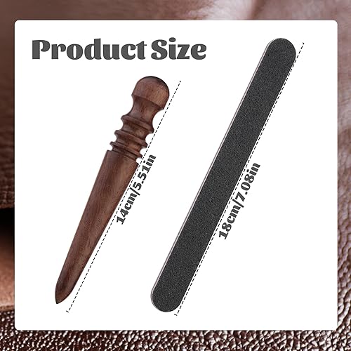 Miniatura 2 de TLKKUE 2 piezas de bruñidor de bordes con borde de madera Slicker y lima de uñas pulido de cuero herramientas de artesanía profesional redondo