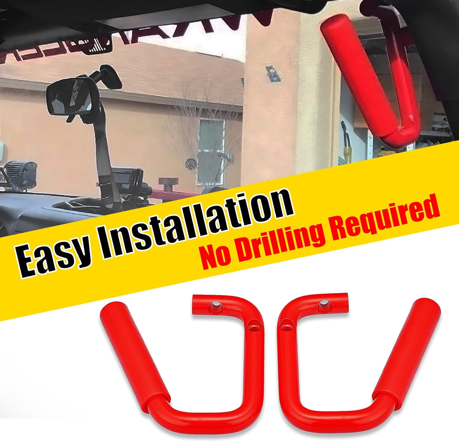 WSays Aluminum Front and Rear Grab Bar Handle Grip Set Compatible with Jeep Wrangler JK 2007-2018, Red