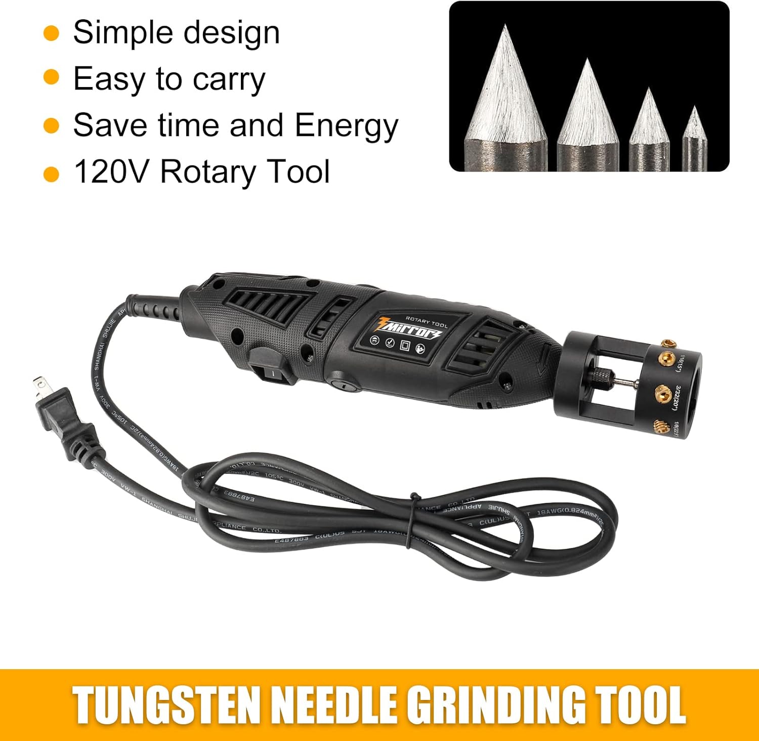 3mirrors Tungsten Electrode Sharpener Grinder For TIG welding, Four-angle Tungsten Electrode,TIG Welding Rotary Tool With Flat Grinding Block, Multi-Angle Offsets,5 Diamond Wheels, 2 CNC Mandrels