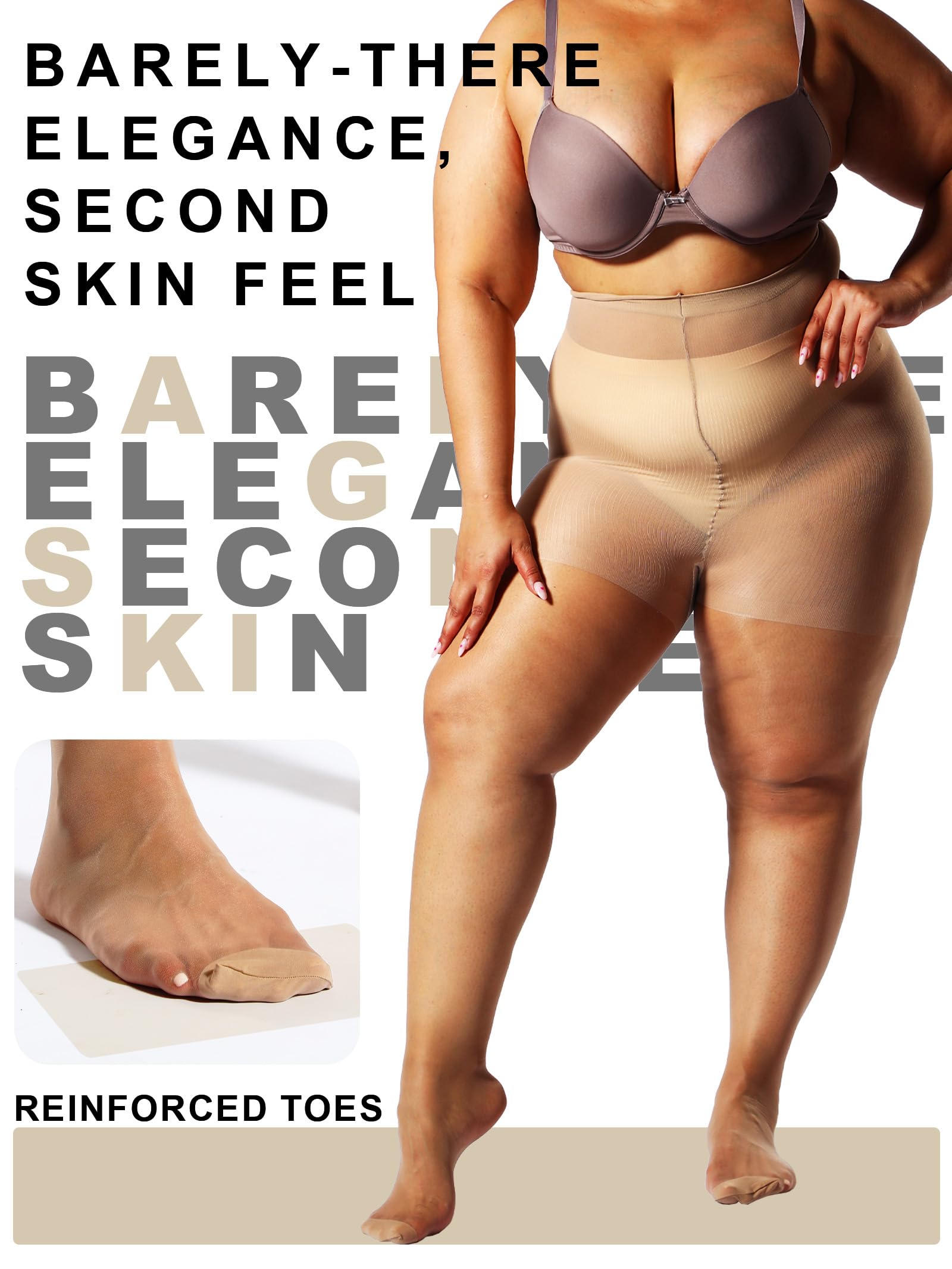 HONENNA 2 Pairs Plus Size Sheer Tights for Women, 17 Colors Ultra Thin Pantyhose Reinforced Toes High Waist Stockings 1XL-6XL: Black + Nude - 20denier - 2 Pairs 3X-Large-4X-Large Plus