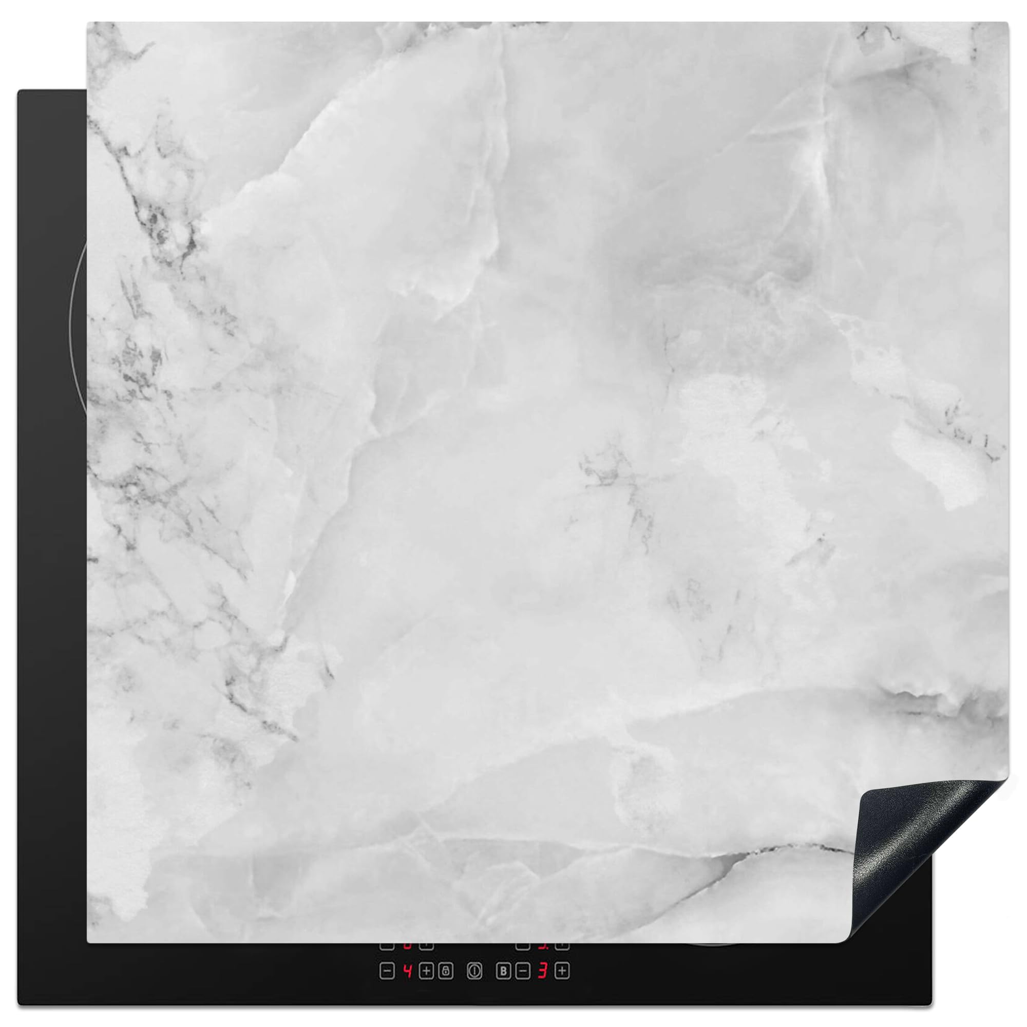 KitchenYeah© Induction Hob Protector Mat 30.7"x30.7" / 78x78 cm Stove Cap Top Cover Kitchen Cooker Covers for Electric Hobs Vinyl Marble - Stone - White - Grey - Marble Look — image 1