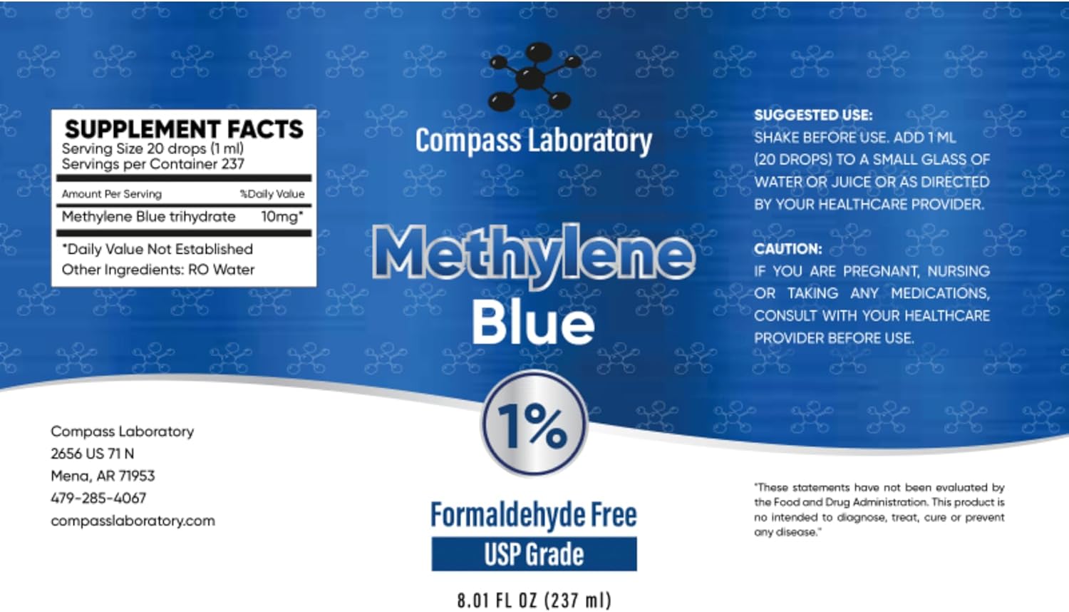 Methylene Blue Pharmaceutical Grade, USP Grade, Third-Party Tested Brain Health Dietary Supplement for Humans, No Formaldehyde, Made in USA (1% 237ml Bottle) - Image 2