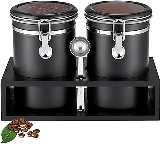 Yangbaga Ground Coffee Storage Container with Shelf, 2×63OZ 304 Stainless Steel Coffee and Sugar Container,Airtight Coffee Canisters with Scoop, Food Storage Jars for Kitchen,Nuts,Tea,Sugar
