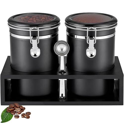 Yangbaga Ground Coffee Storage Container with Shelf, 2×63OZ 304 Stainless
