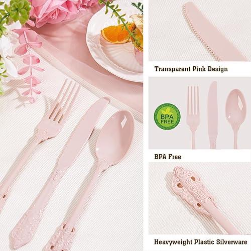 Vista 53 de WDF 160 cubiertos de plástico verde, cubiertos de Navidad resistentes que incluyen 80 tenedores, 40 cucharas, 40 cuchillos, utensilios de plástico