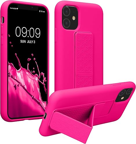 kwmobile Funda compatible con Apple iPhone 11 - Funda con correa de mano y revestimiento de silicona TPU suave - Rosa neón