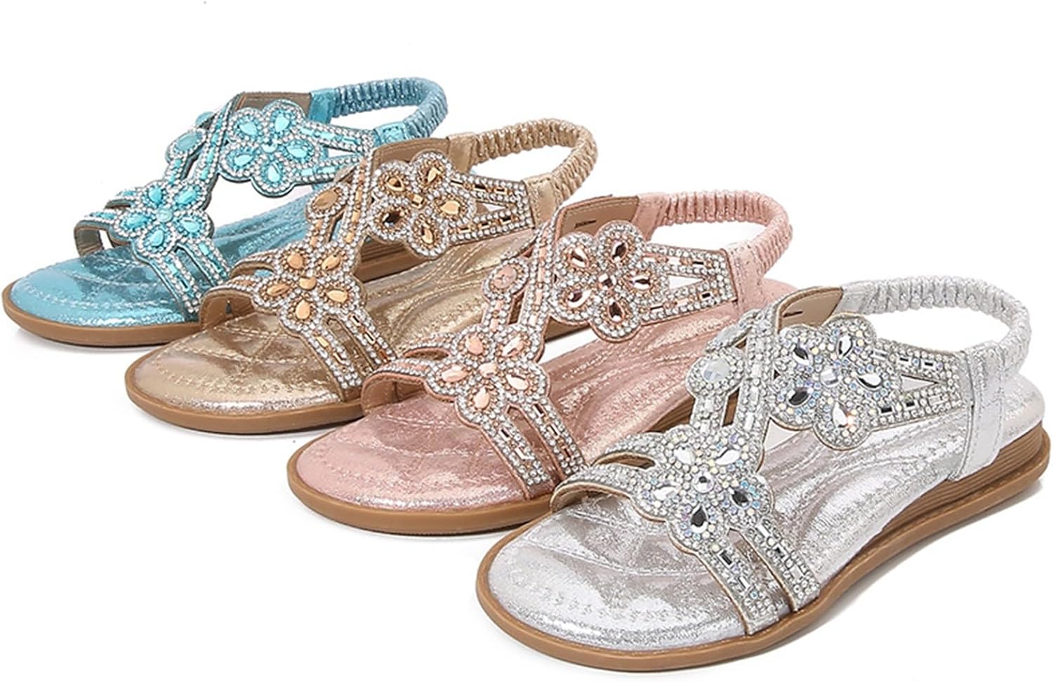 Girls Rhinestone Sequins Sandals Kids Glitter Princess Shoes Back Strap Open Toe Flat Shoes Summer Sparkly Dress Sandals Slip On Beach ch Vacation Slipper (Gold-C, 2 Big Kids)