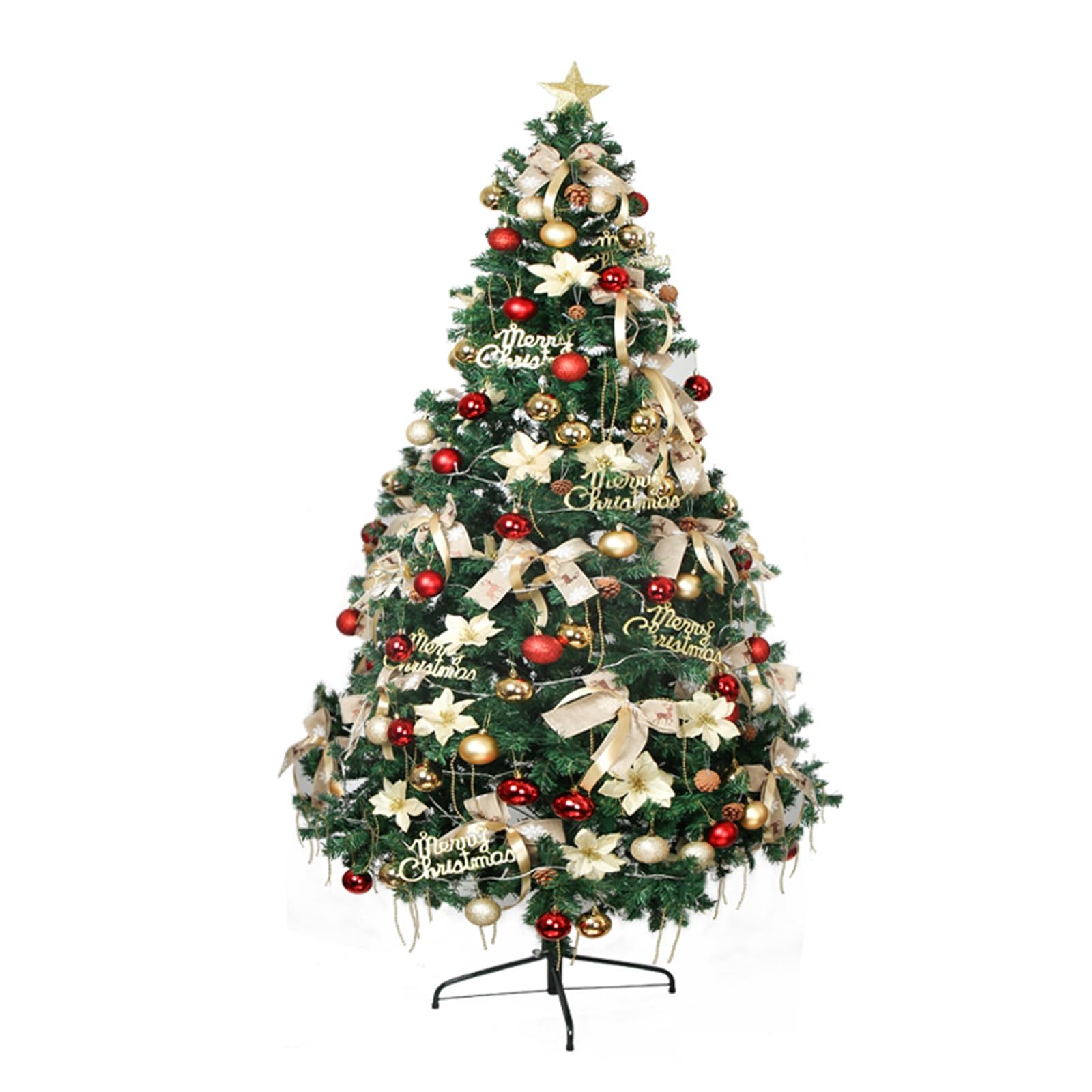 Albero Natale Preilluminato, Alberi di Natale Artificiali, Facile da Montare, Decorazioni con Fiocchi, Palline, Pigne, Fiori di Natale, Ecc., Decorazioni Natalizie per la Casa(5ft)