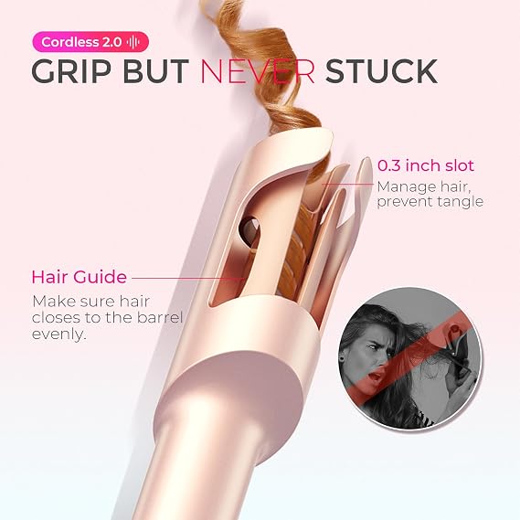 TYMO CURLGO Cordless Automatic Rotating Curling Iron, Portable Hair Curler