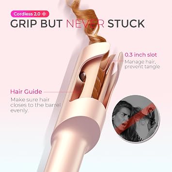 TYMO CURLGO Cordless Automatic Rotating Curling Iron, Portable Hair Curler