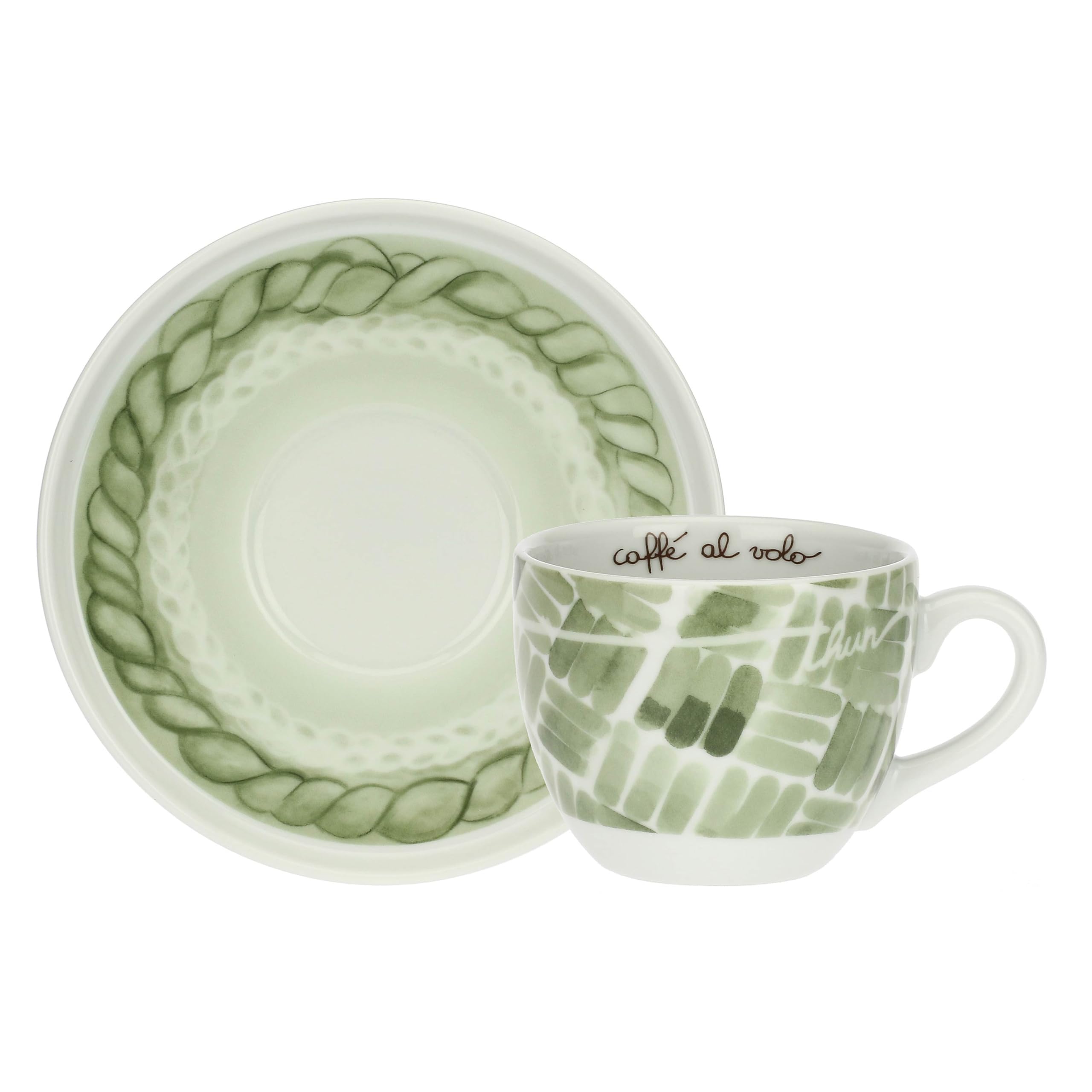 THUN, Set 2 Tazze Colazione con Piattino in Porcellana, Linea AbbracciAMI, Set da Collezione, Idea Regalo per Natale, Tazza 450 ml, Ø 10.6 cm, 8.7 cm h, piattino Ø 17.6 cm