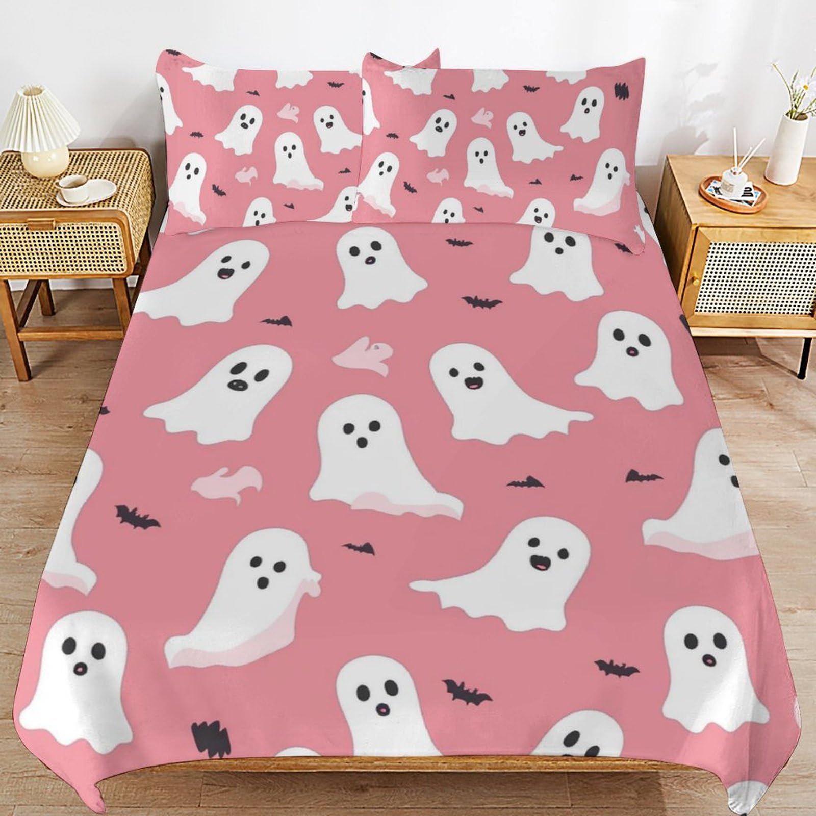 Parure de lit enfant en microfibre douce avec housse de couette et 2 taies d'oreiller roses