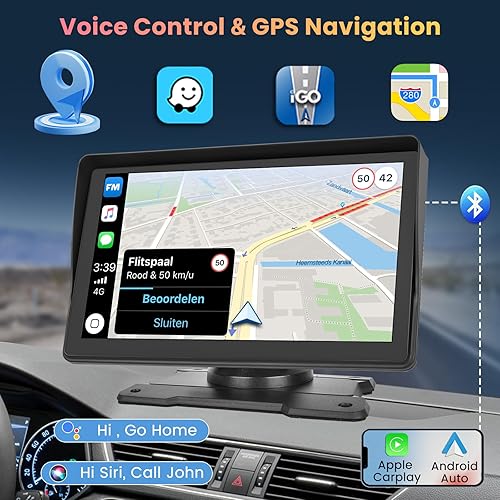 Miniatura 3 de Hikity Carplay Android Auto portátil estéreo para automóvil de 7 pulgadas, pantalla táctil con Airplay, control de voz, Bluetooth, FM, entrada