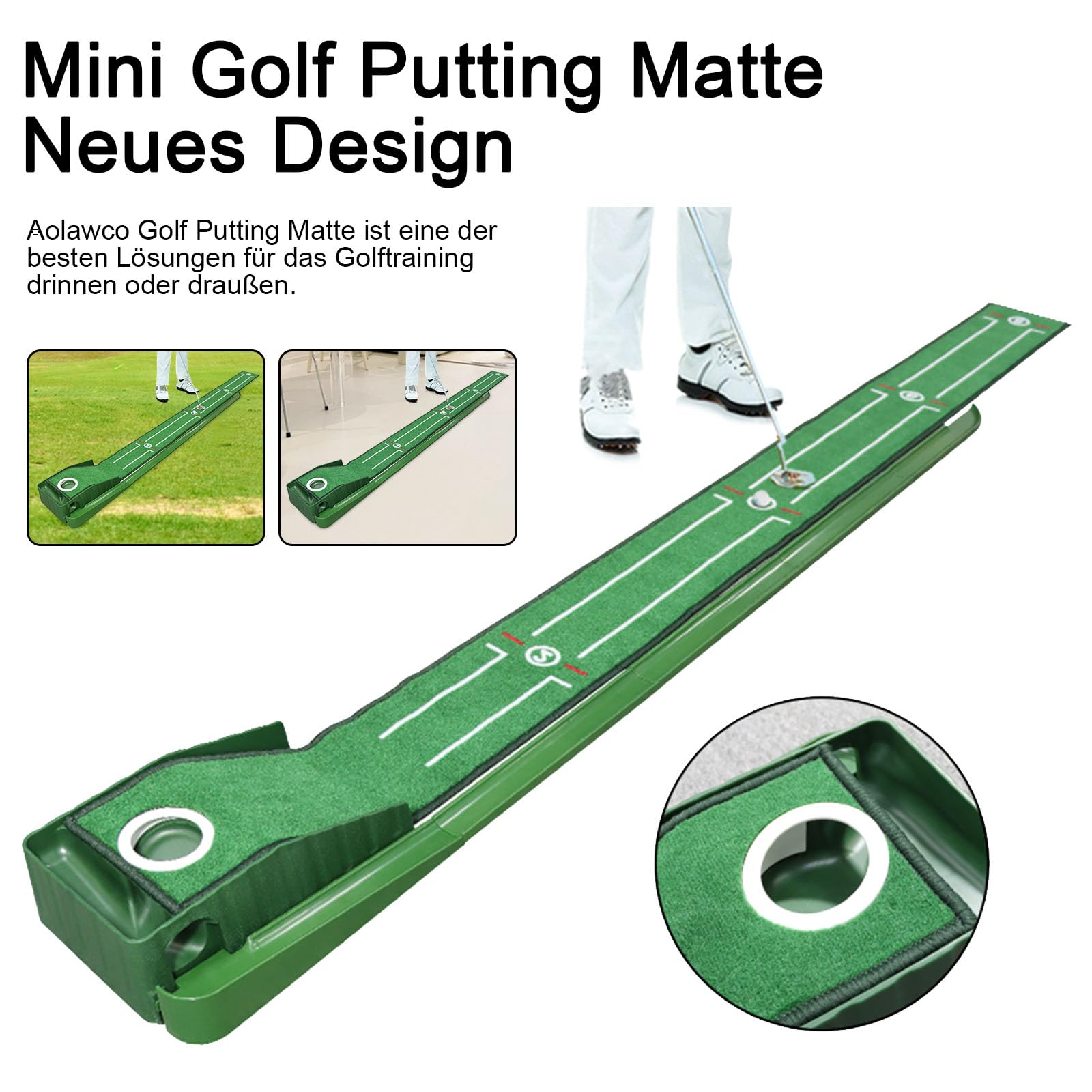 Golf Putting Matte - Indoor Grün Mit Auto Return Und 3 Golfbällen, Kunstrasen Übungsmatte Für Zuhause, Büro Und Gym