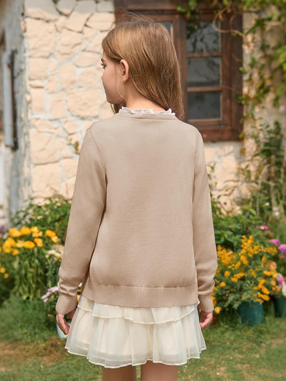 Haloumoning Girls Button Down Cardigan Kids Long Sleeve Crewneck Uniform Knit Sweater 5-14 Years - Image 5