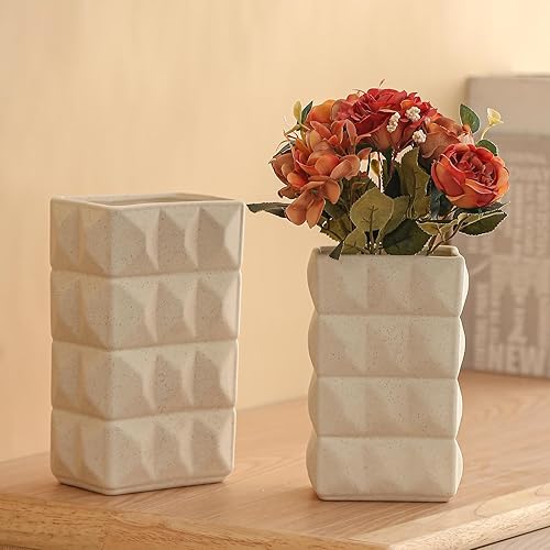 Miniatura 4 de Porceluxe Jarrón de cerámica para decoración, juego de 2 jarrones modernos pesados hechos a mano, jarrón decorativo para flores, ideal para bodas,