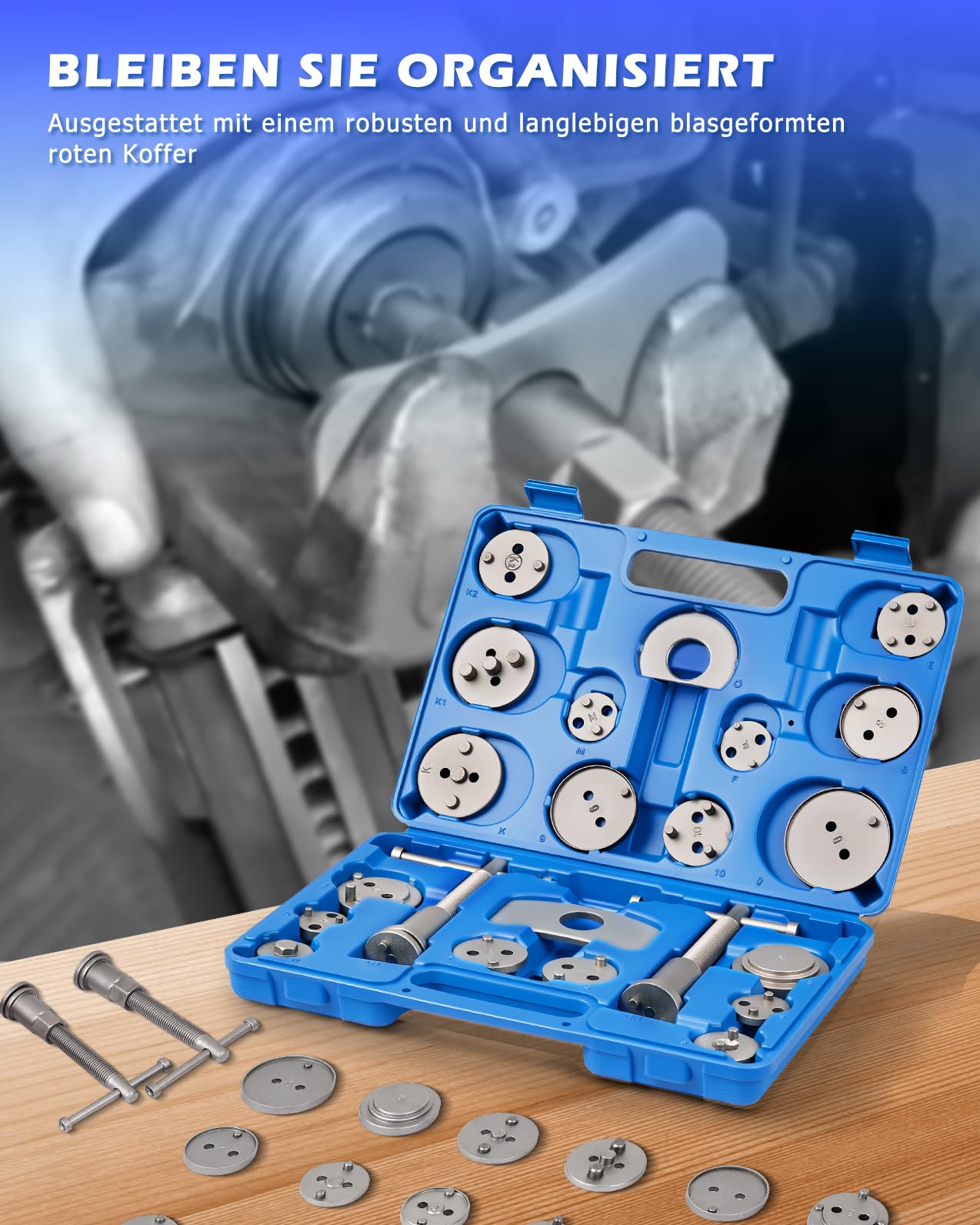 DAYUAN 22 TLG. Universal Bremskolbenrücksteller Set Bremssattel Kolben Wind Zurück Tool Kit Bremse Instandsetzung Werkzeug Bremskolben | Bremskolben Rückstellwerkzeug Set für Ford, Renault und VW usw, 18 verschiedenen Adaptern, magnetkopf, einfach zu verw