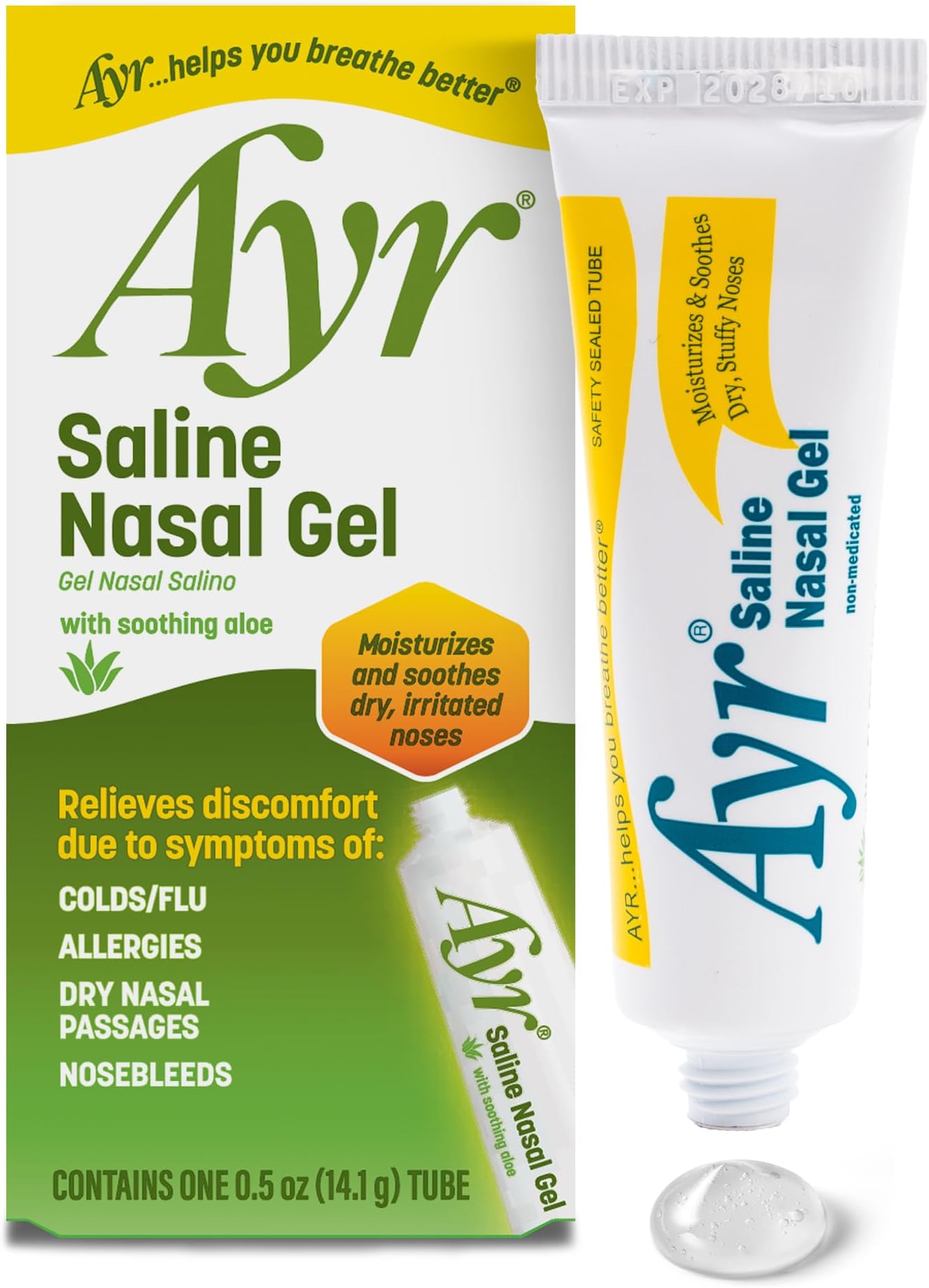 Ayr Saline Nasal Gel, With Soothing Aloe, 0.5 Ounce Tube
