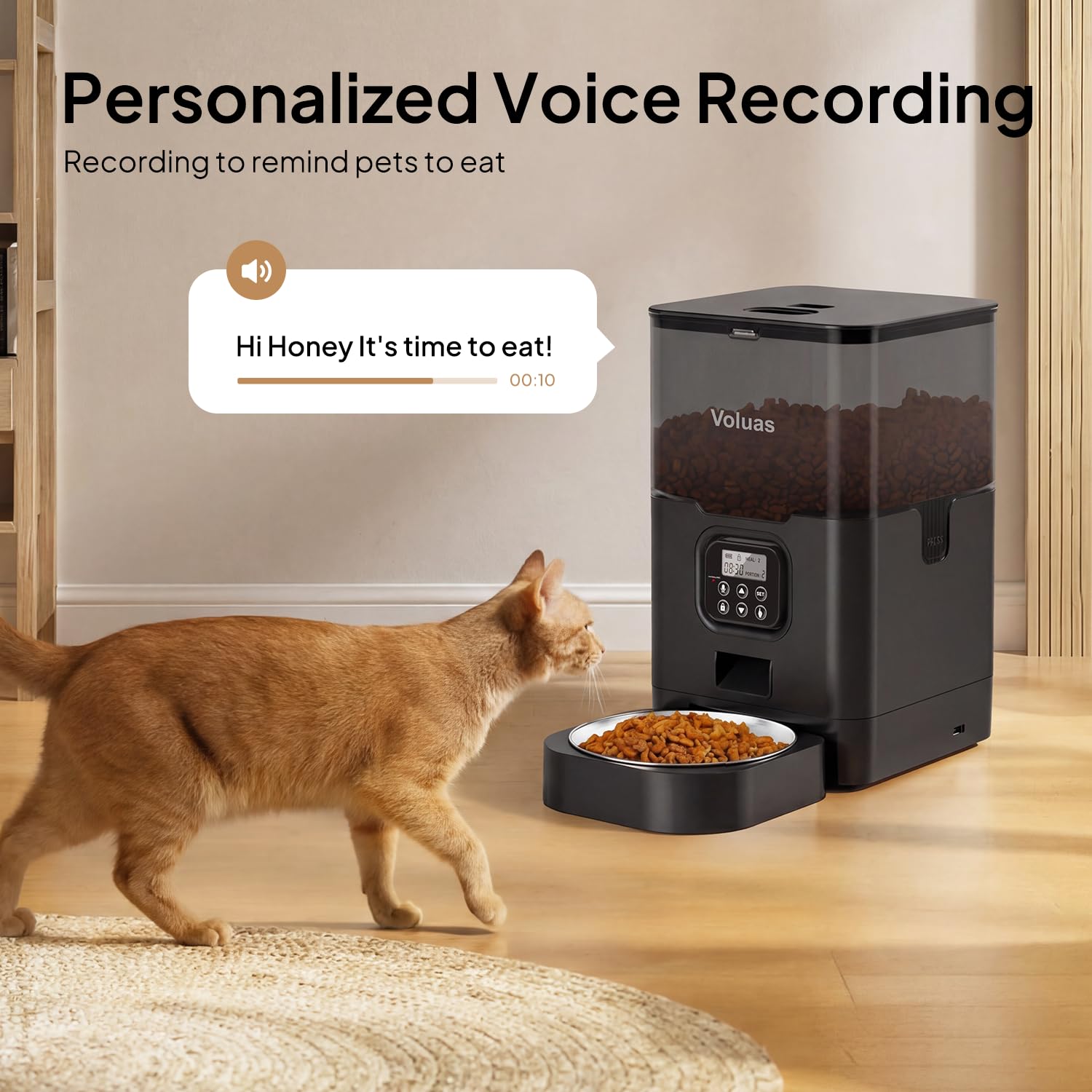 VOLUAS Cat Dry Food Dispenser with Timer, Automatic Cat Feeders with Desiccant Bag, Programmable Portion Size Control 4 Meals Per Day, 10s Voice Recorder - image 4