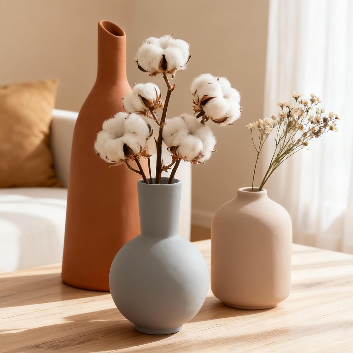 Ceramic Vase Home Table Decor, Pottery Boho Rustic Farmhouse Decor, Small Vases for Coffee & Dinner Table, Mantel, Shelf - Home Decor for Living Room, Bedroom, Office