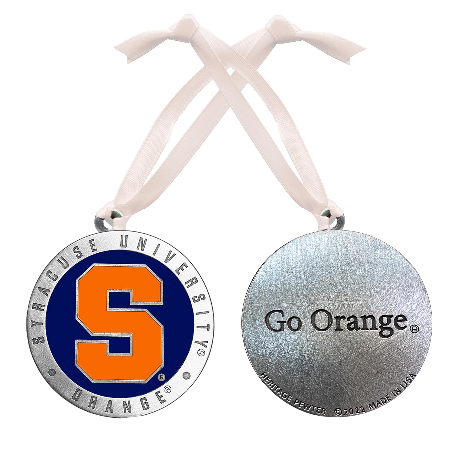 Syracuse Ornament | Hand-Sculpted Christmas Tree Ornament | Intricately Crafted Metal Pewter Alma Mater Inlay