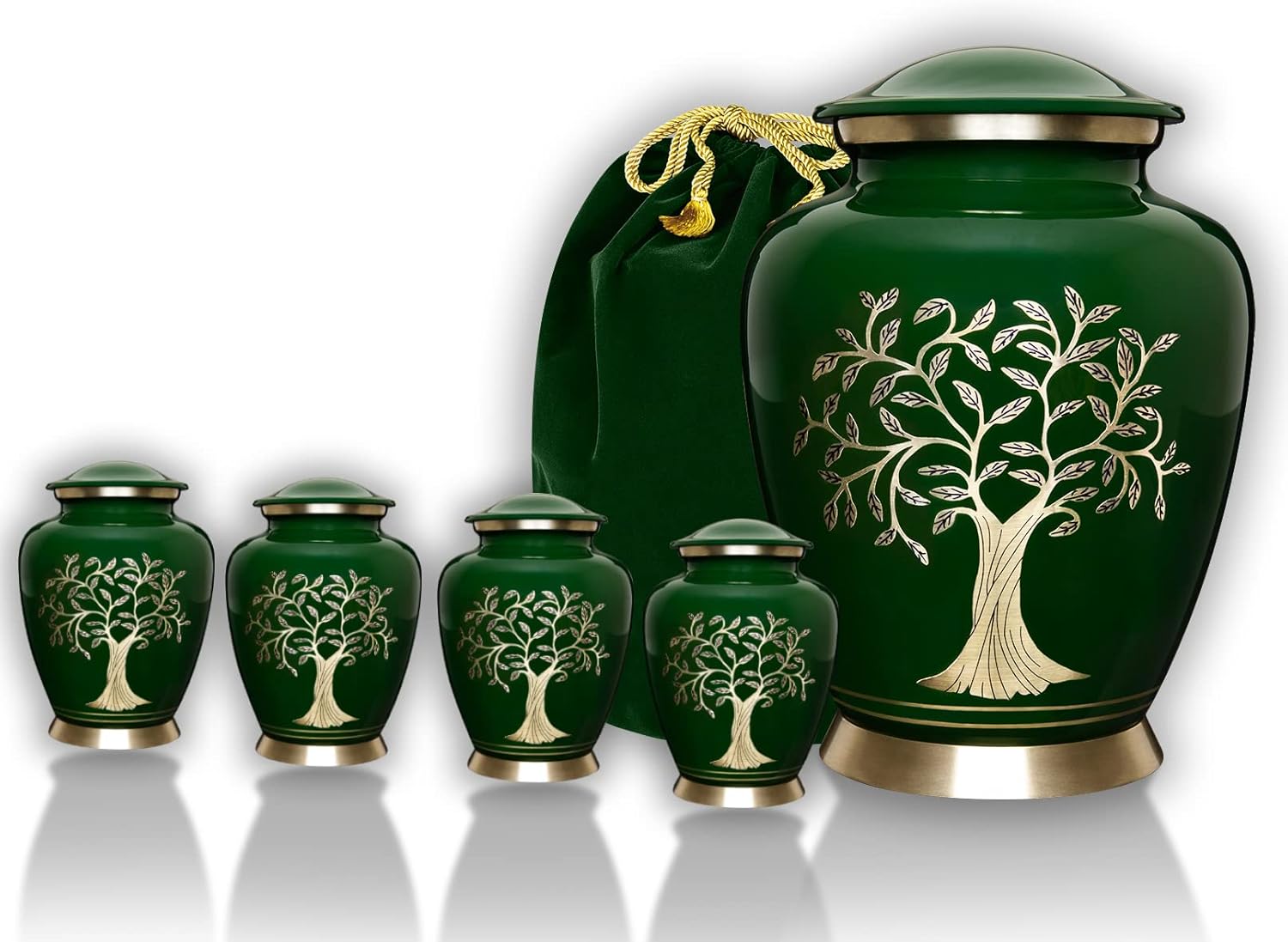 Trupoint Memorials Cremation Urns for Adult - Holds 0.75 Lbs. Per Mini Urn, 2.75" x 1.75" Mini Cremation Urns, Keepsake Burial Urns with Case & Bags - Green Modern Tree.