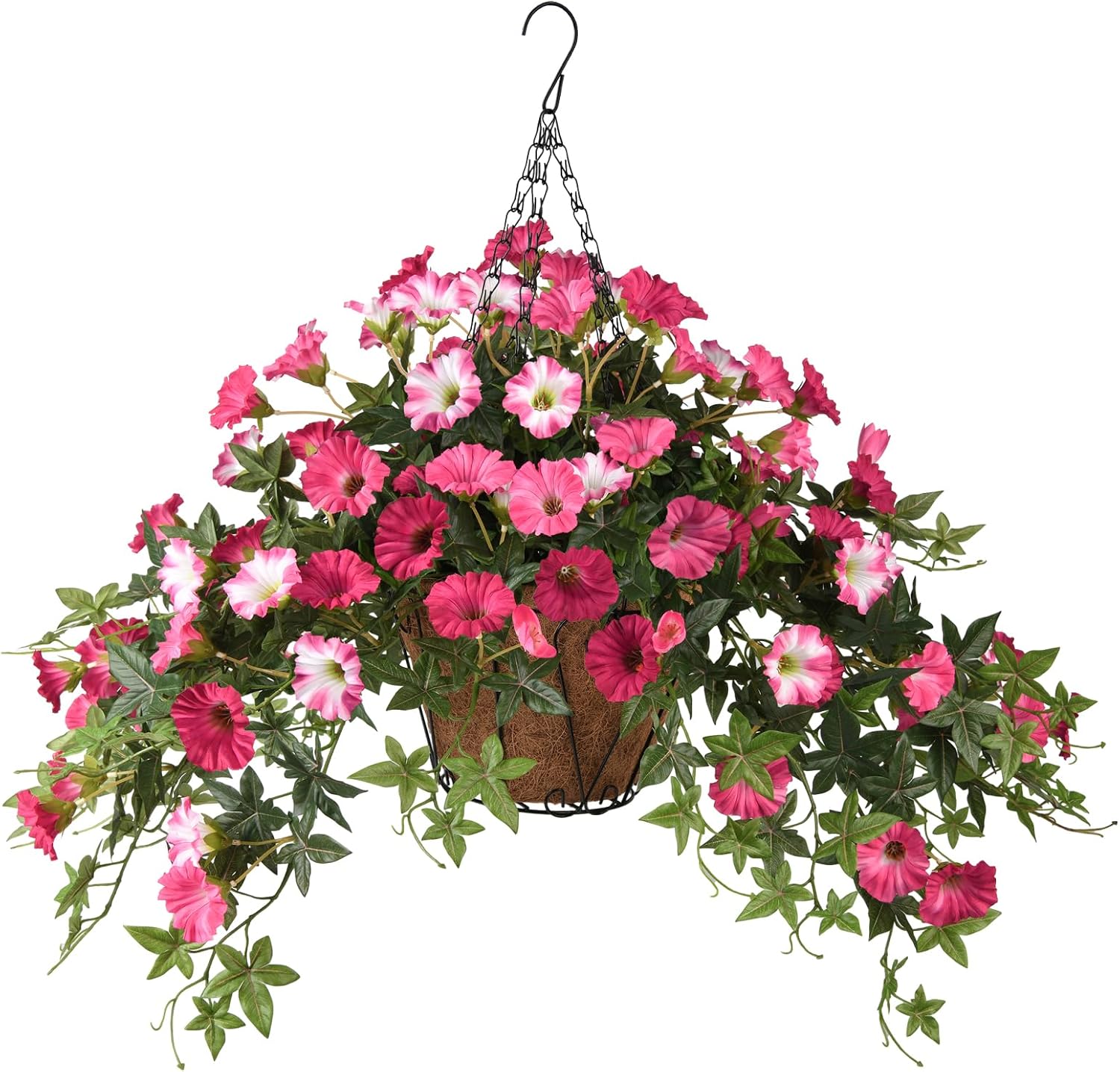 Artificial Fake Flowers Plants for Outdoors Spring Decoration, 2Pcs Faux Petunias with Greenery UV Resistant No Fade, Realistic Silk Flower for Outside Patio Planters Front Porch Window (Rose Red) - Image 7