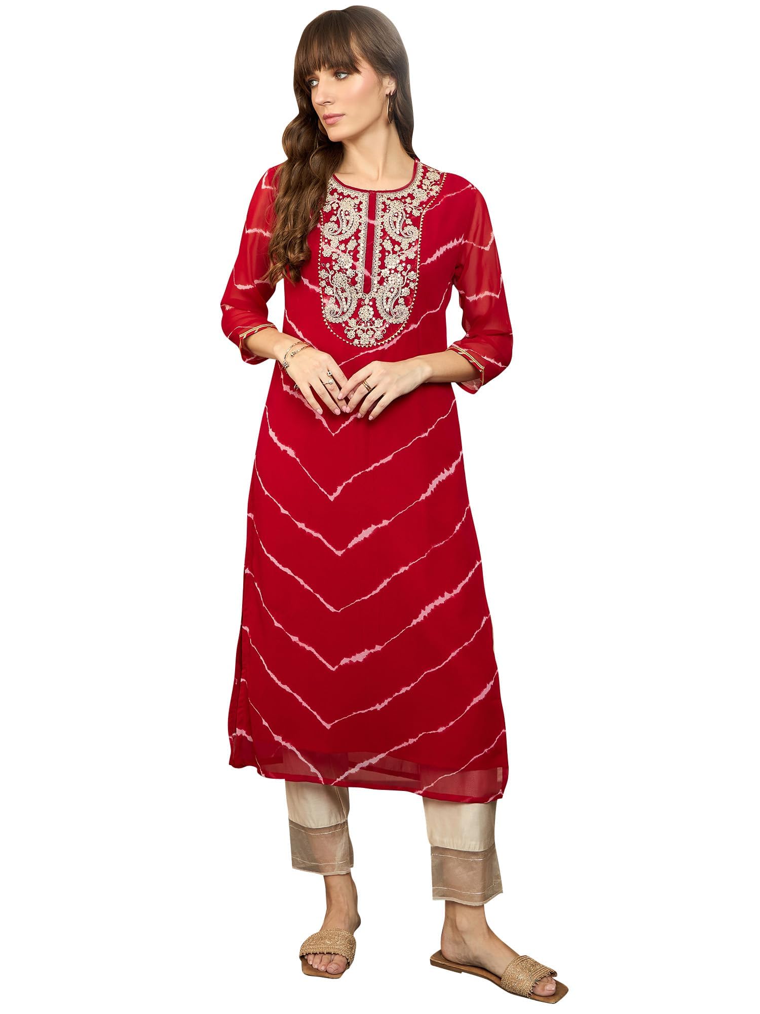 indo era Women's Georgette Straight Fit Straight Kurta-picture-18