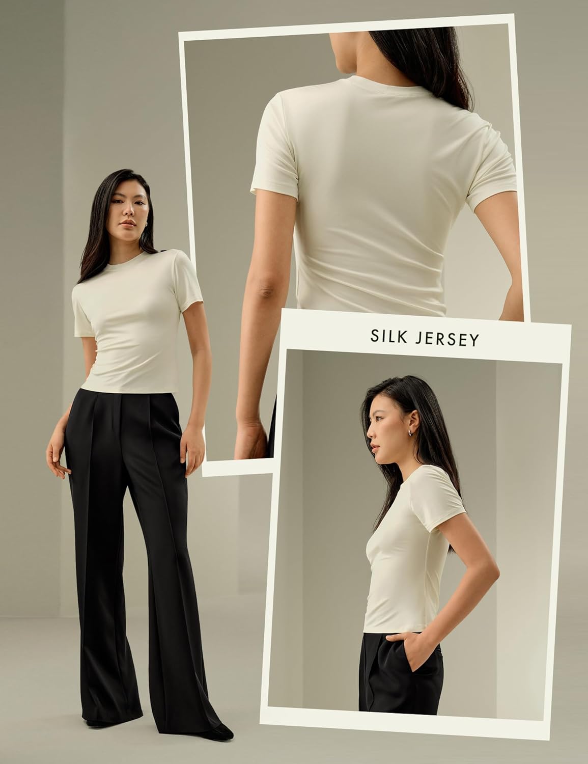 LilySilk 100% Silk Jersey Tee Slim Fit Crew Neck Short Sleeves Cropped T Shirt Casual Solid Tops - Image 3