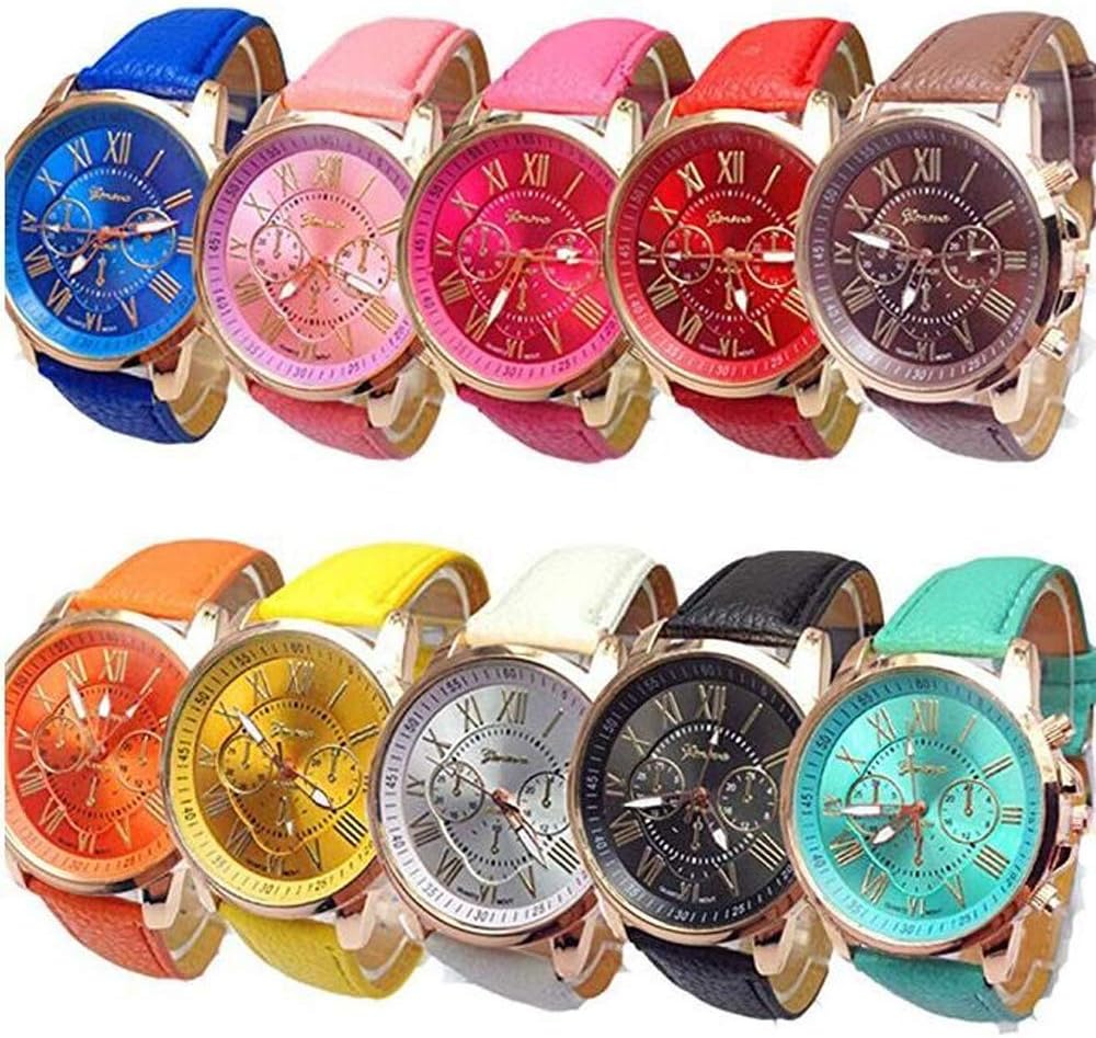 Weicam Wholesale Watch 10 Pack PU Leather Wristwatch Roman Numerals Analog Quartz for Men Unisex Women