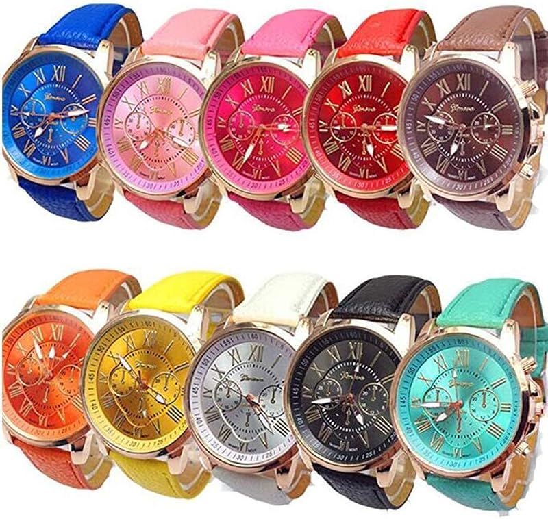 Wholesale Watches 10 Pack Fashion Ladies Women PU Leather Assorted Wrist Watch Set Roman Numerals Analog Quartz for Men Unisex