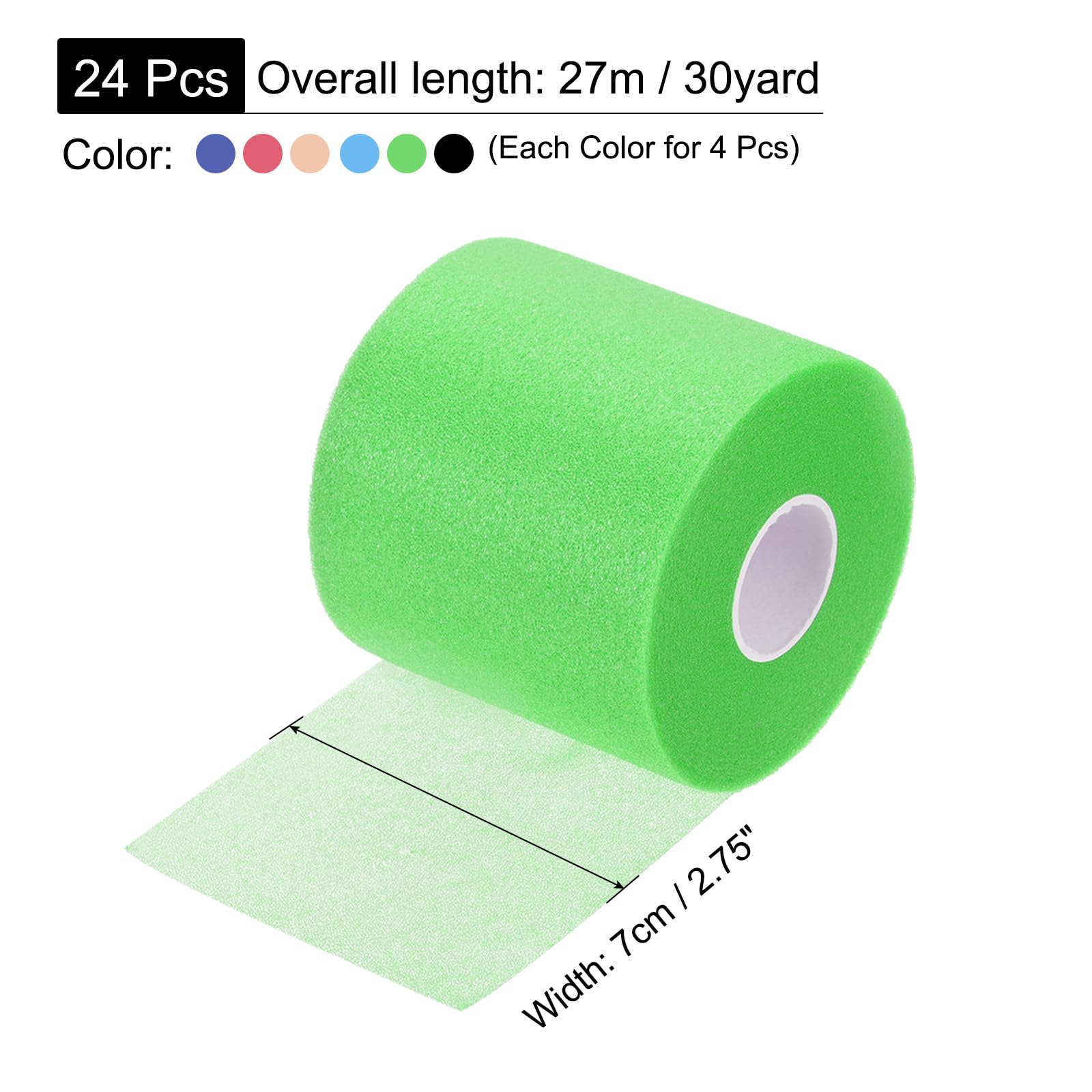 QUARKZMAN Sporttape Bondage Tape Pre Wrap Athletic Tape 27m x 7cm Schaumstoff Unterwickelband Sport Bandage für Knöchel Handgelenke Hände Knie Haare, 6 Farben 24 Rollen