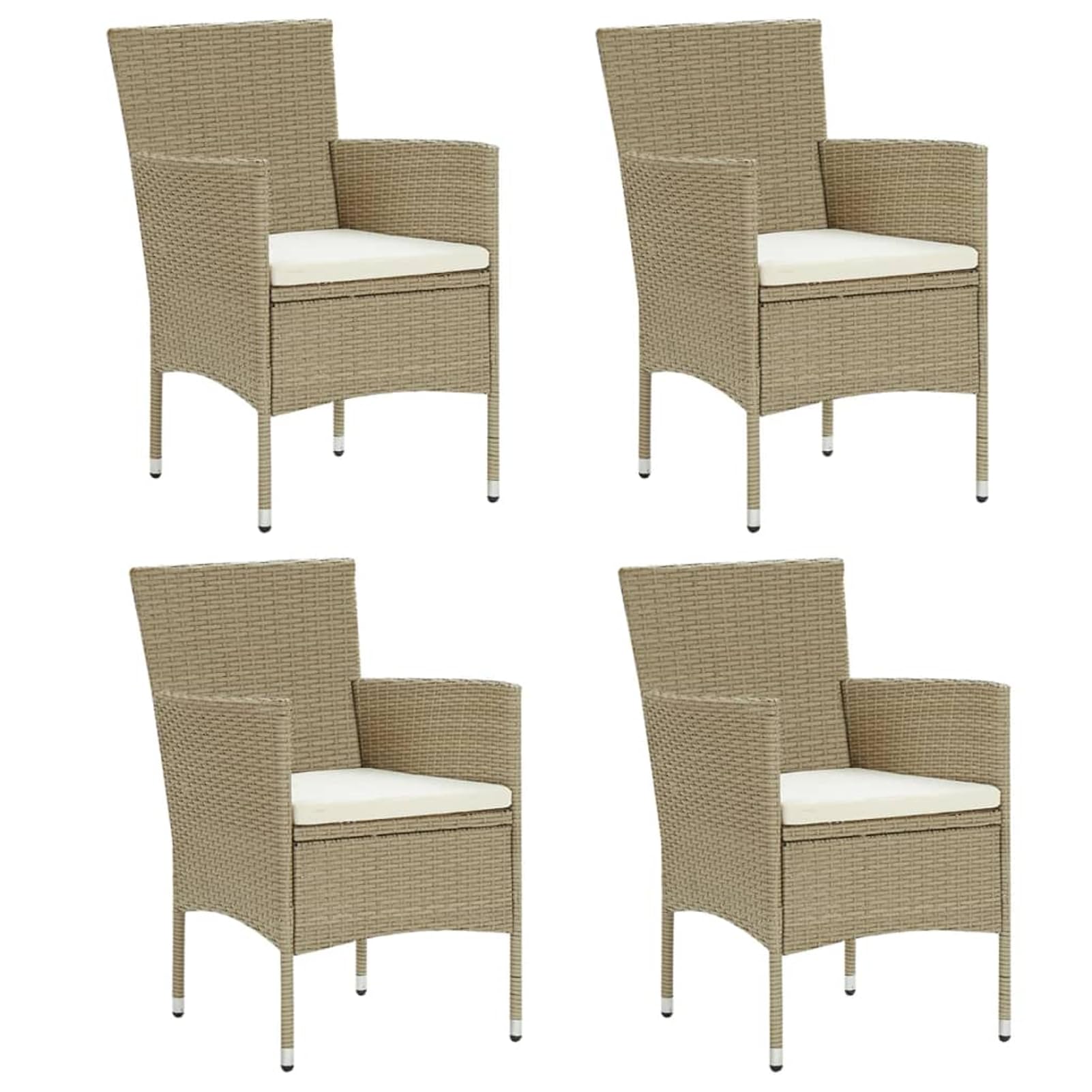 Juego de 4 sillas de jardín con cojín, sillas de jardín, sillas de ratán, sillas de jardín, muebles de balcón, resistentes a la intemperie, terraza, balcón, 4 unidades, polirratán, beige