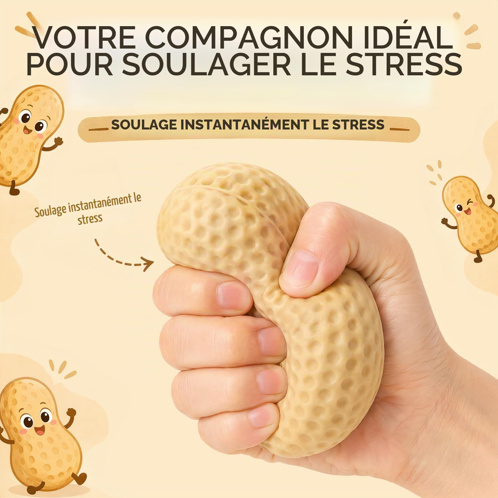 Lot De 2 Balles Anti-stress Cacahuètes – TPR Souple, Effet Lent, Pour Enfant Et Adulte, Bureau Et Maison