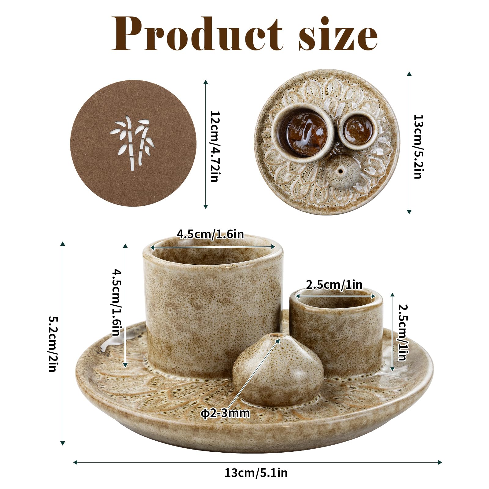 Palnik Kadzidłowy 4 w 1, Ceramiczny Uchwyt na Kadzidło do Palo Santo, Khaki | Kadzielnica Do Białej Szałwii , Pojemnik na Popiół, Do Dekoracji, Jogi i Medytacji, i na prezent