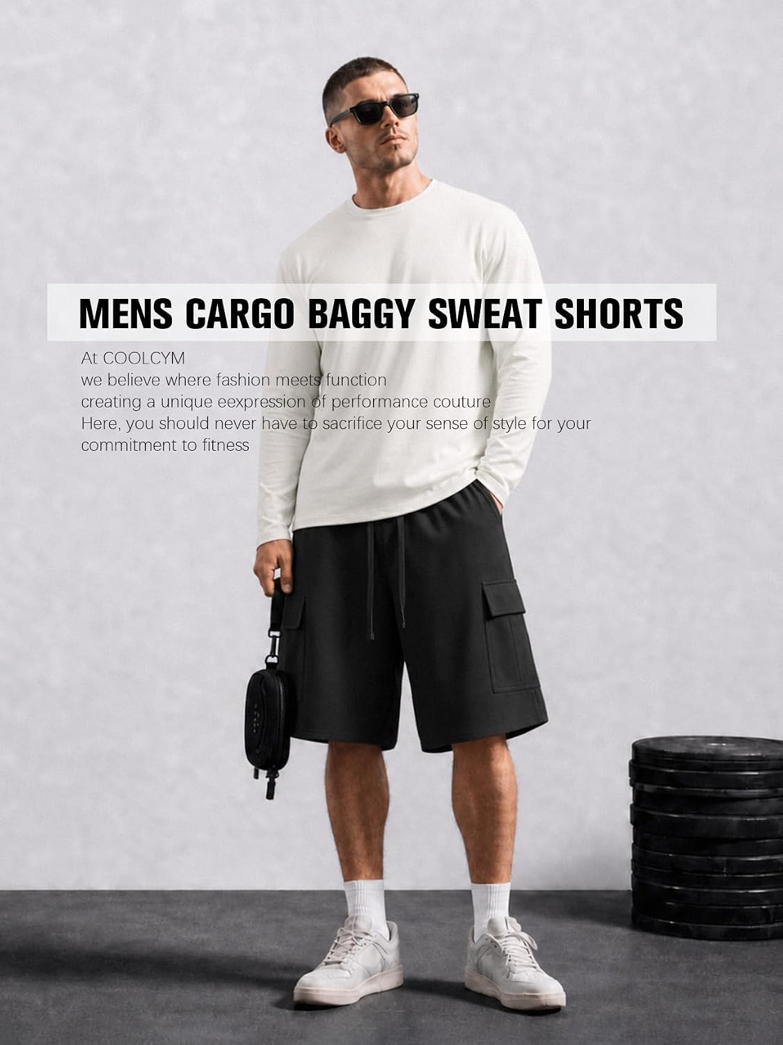 Mens Baggy Cargo Sweat Shorts Below Knee Long Wide Leg Oversized Gym Shorts Lightweight Cotton Y2K Casual Pockets