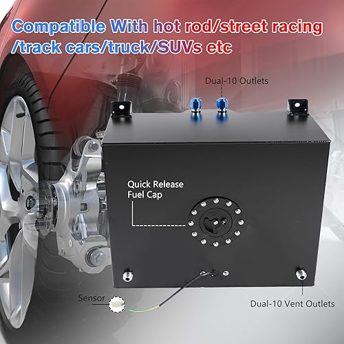 Miniatura 7 de Dexepe Tanque de combustible universal de aluminio pulido de 20 galones 80L con tapaemisor de nivellínea de alimentación de aceite de 12 pies, color