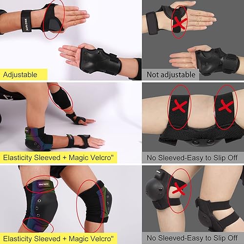 Miniatura 5 de Rodilleras para adultos, niños y jóvenes, juego de equipo de protección 3 en 1 para patineta, patines de ruedas, patinaje, patinaje, patinaje,