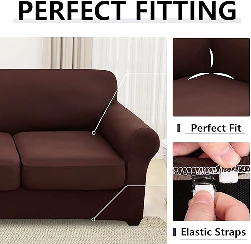 Miniatura 7 de hyha Fundas de sofá de 3 piezas para sofá de 2 cojines, fundas de sofá biplaza, fundas de sofá, fundas elásticas lavables para sofá biplaza con