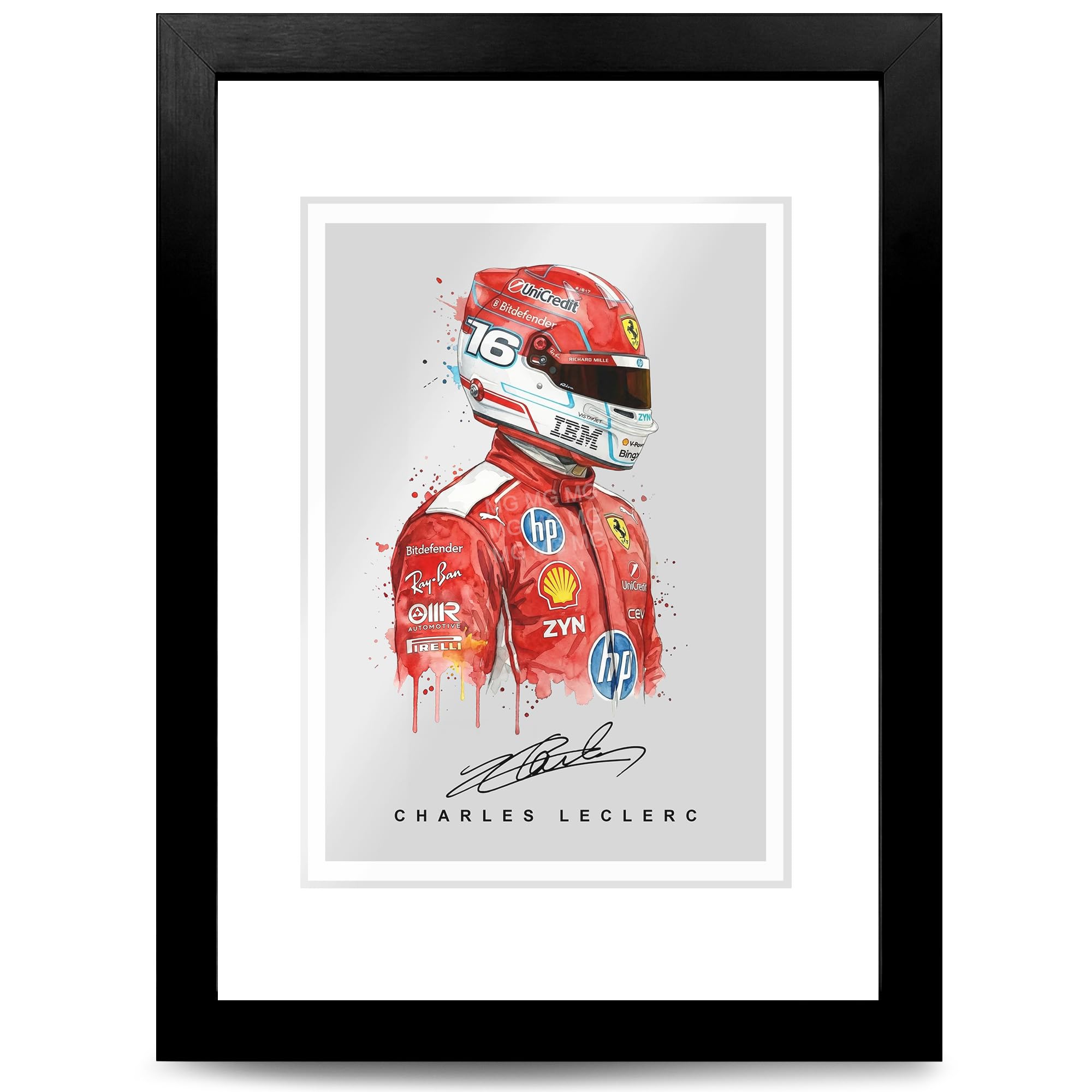 Mounted Gifts Charles Leclerc Ferrari F1 Driver Helmet Poster A4/A3 Print Picture Display Framed Motorsport Wall Art Gift Racing Fans (A4 Framed (Black Frame))
