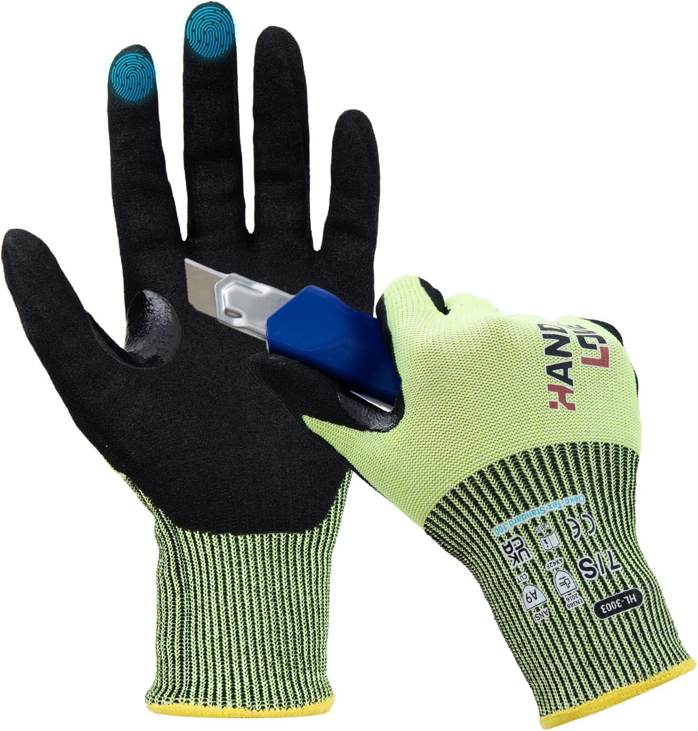 HandLove Cut Resistant Gloves – ANSI A9 Cut Proof Safety Work Gloves | Sandy Nitrile Anti-Slip, Touchscreen, Durable, PFAS Free | Wood Carving, Glass Cutting, Car Repair – Yellow, 12Pairs, M