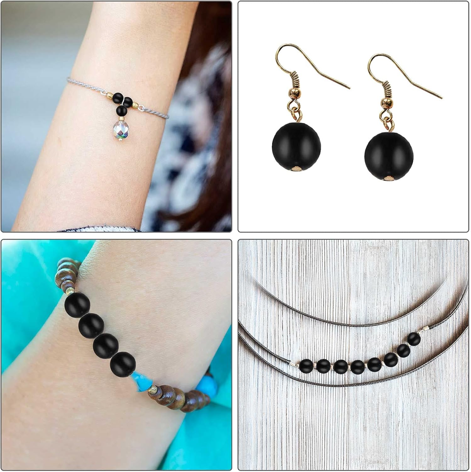Ecally 300 Pieces Black Matte Onyx Beads Natural Black Agate Round Beads Frosted Onyx Gemstone Loose Beads for Bracelet Necklace Jewelry DIY Making (8 mm)
