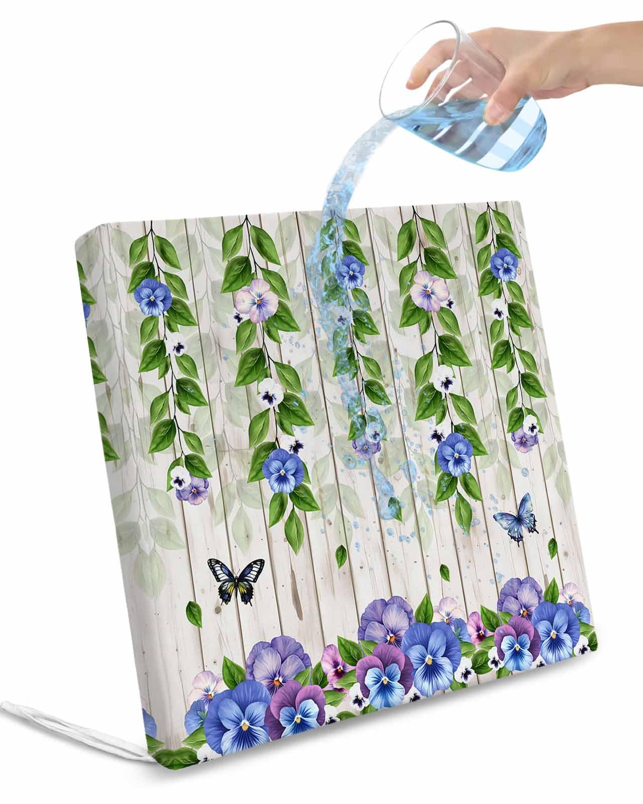 2 Pack Spring Flowers Waterproof Cushion Covers with Ties, Outdoor Patio Chaise Lounge Chair Seat Cushion Slip Covers Replacement(Only Cover) Summer Rustic Botanical Butterfly 20