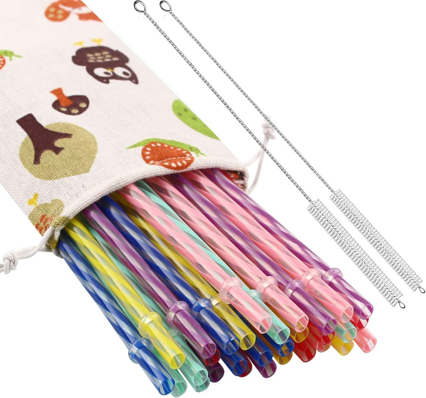 33 Pieces Reusable Plastic Straws Fit for Mason Jars, Tumblers, 9 Inches Transparent Colored Unbreakable Drinking Straws with 1 Straw Carrying Case and 2 Cleaning Brushes, BPA Free and Eco-friendly