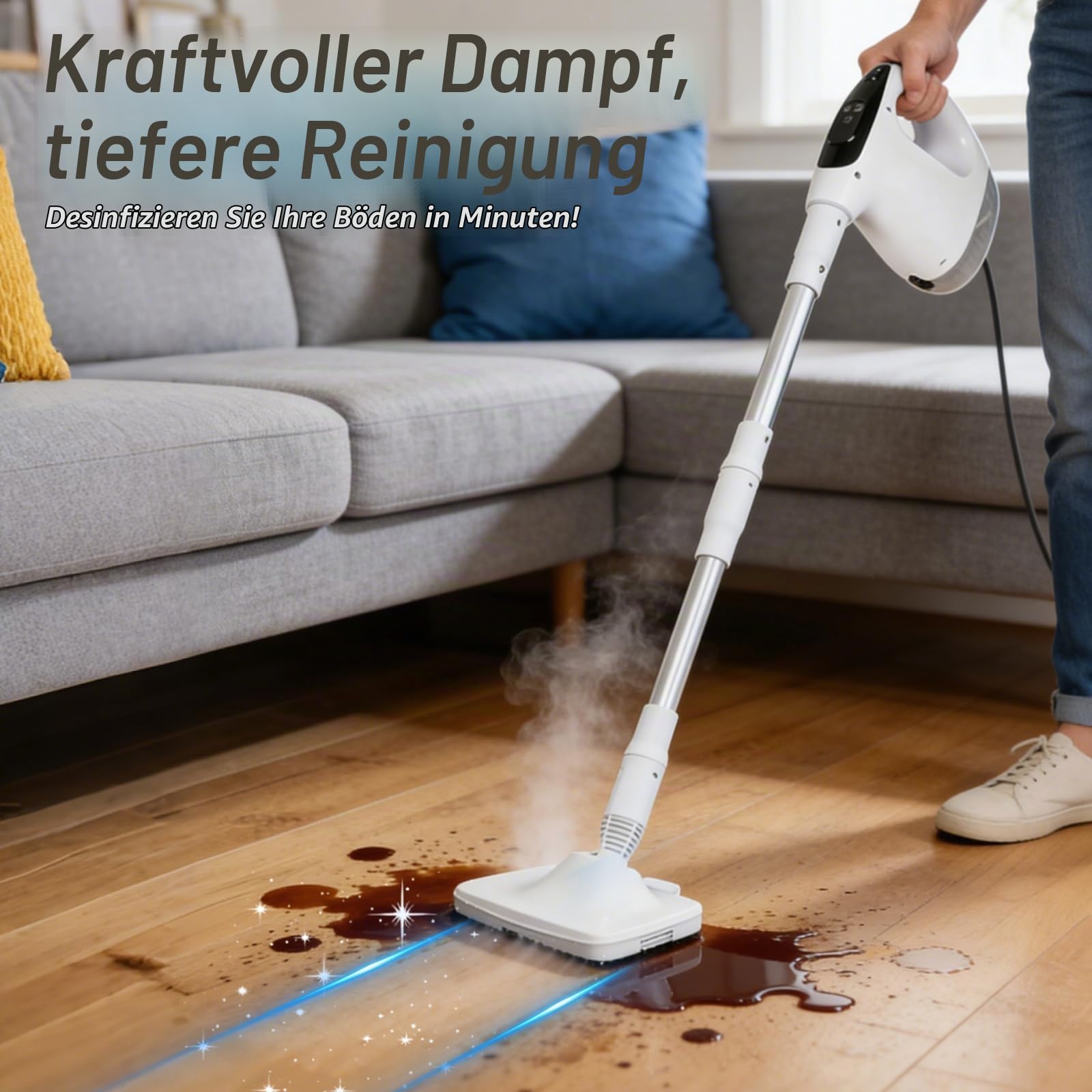 Multifunktionaler Dampfreiniger 1200W, 2-in-1 Dampfreiniger 15S Schnelle Aufheizung Dampfwischer 500ml Wassertank, Tragbarer Hochdruck Dampfreiniger für Boden, Küche, Fenstern, Autos
