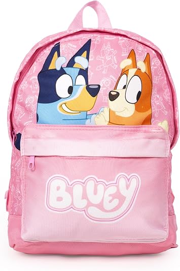 Bluey & Bingo Kids Backpack Lunch Bag Pencil Case & Water Bottle Set Girls Nursery Rucksack Back to School Girls Set Pink