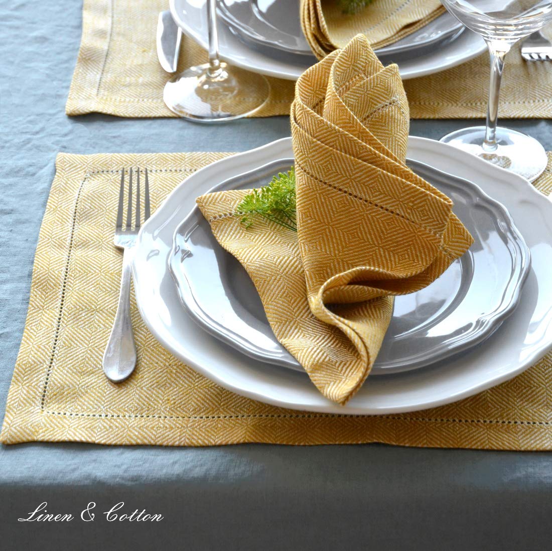 Linen & Cotton Hochwertig Tischsets Platzsets mit Hohlsaum Scandi