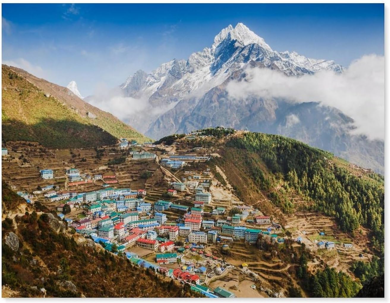 View of the mountain village of Namche Bazar, Himalayas, Nepal，Tin Sign Vintage Retro Man Cave Bar Pub Shed Novelty Gift Aluminium Metal Tin Wall Décor Sign(30x40cm）12x16 inch-D68